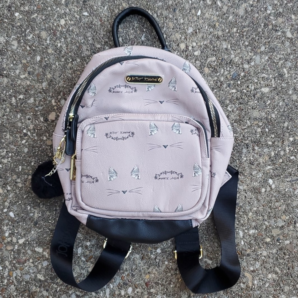 Betsey Johnson Pink Kitty Cat Backpack with Pom